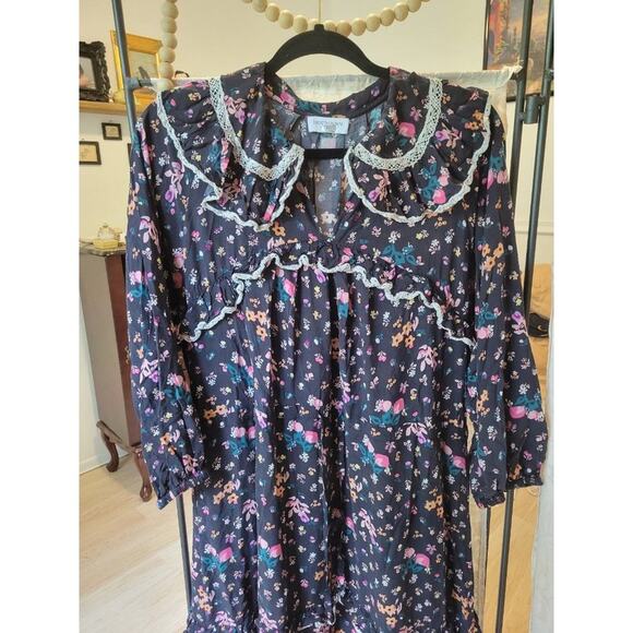 sz 40 black Hofmann copenhagen Bea floral ruffle dress  Victorian Vtg look - Picture 6 of 8